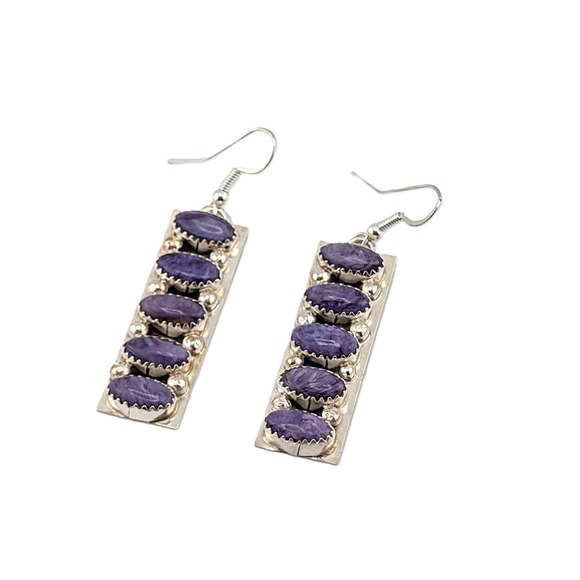 Navajo Charoite Dangle Earrings Sterling Silver Native American Jewelry Signed * - Picture 10 of 10